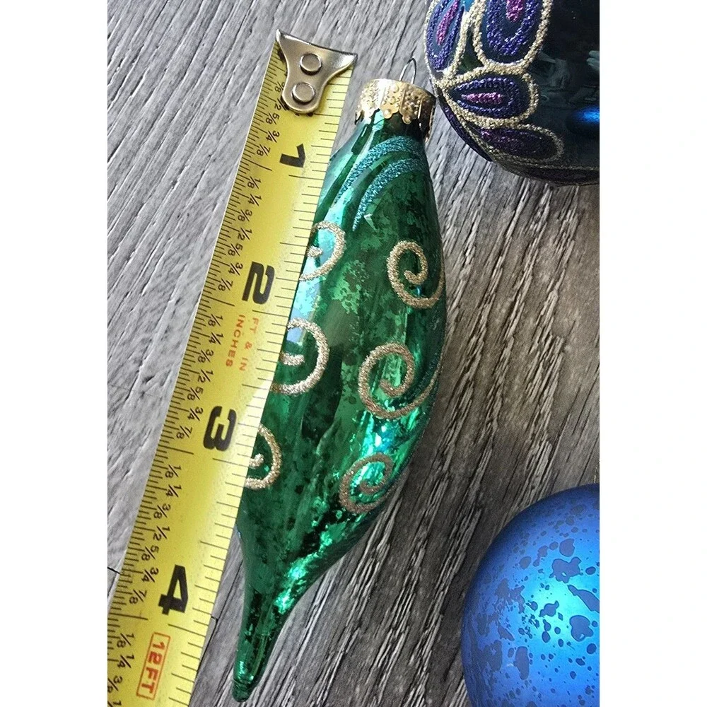 10pc Glass Christmas Ornaments Peacock Collection Robert Stanley